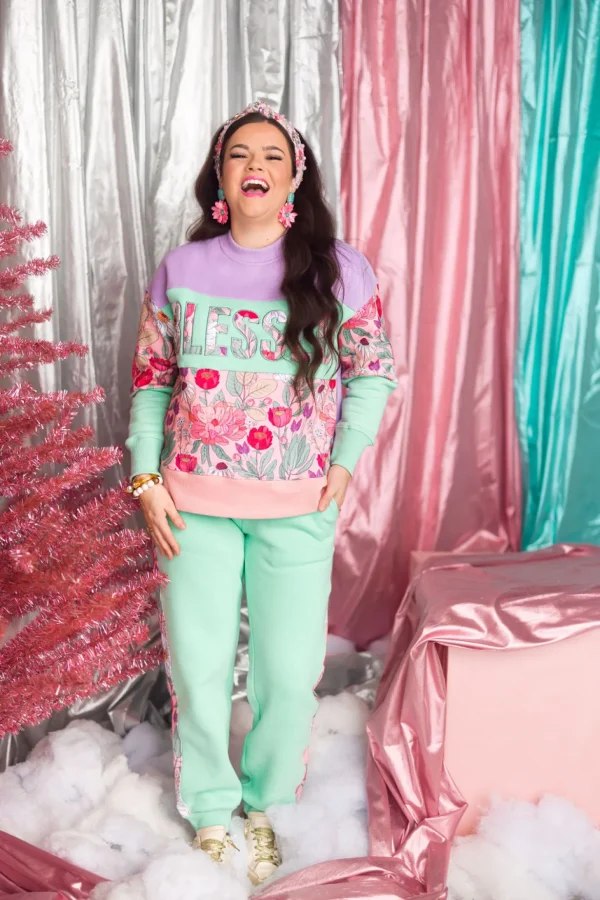 BLESSED Floral Fleece-Lined Sweatshirt-Brianna Cannon Hot
