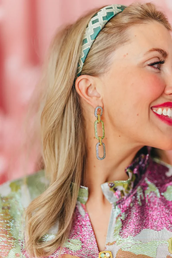 Blue & Green Crystal Link Drop Earrings-Brianna Cannon Discount