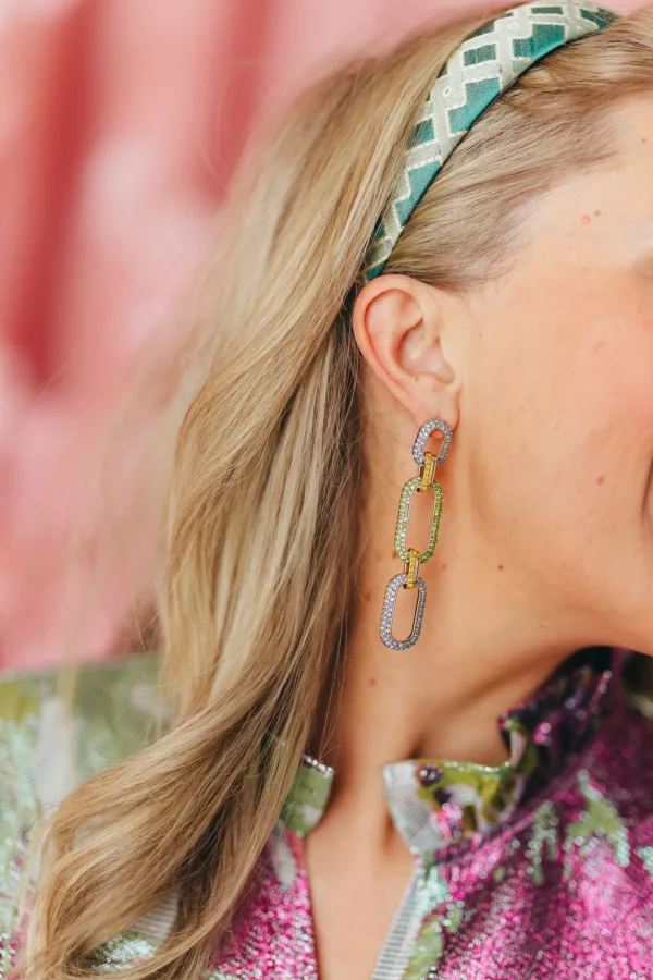 Blue & Green Crystal Link Drop Earrings-Brianna Cannon Discount