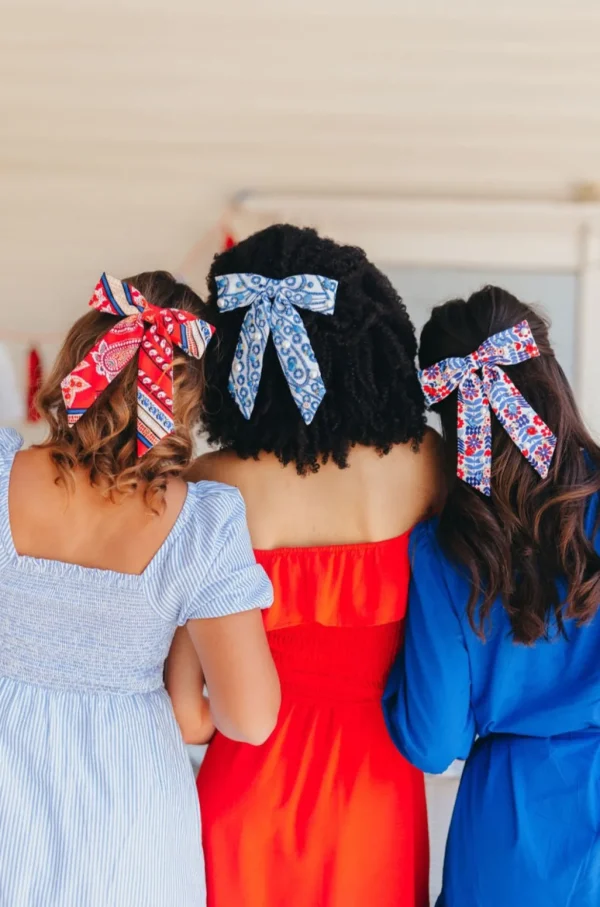 Blue & White Mykonos Eyelet Bow Barrette-Brianna Cannon Online