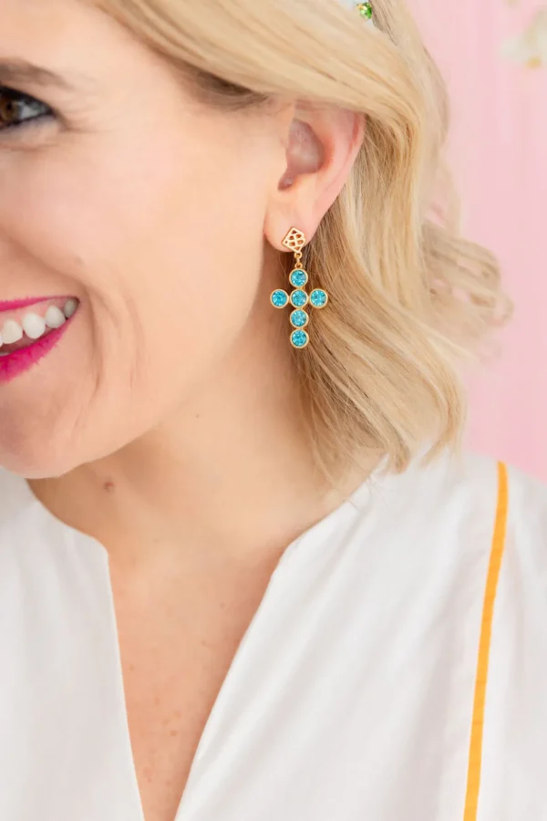 Blue Crystal Cross Earrings-Brianna Cannon Sale
