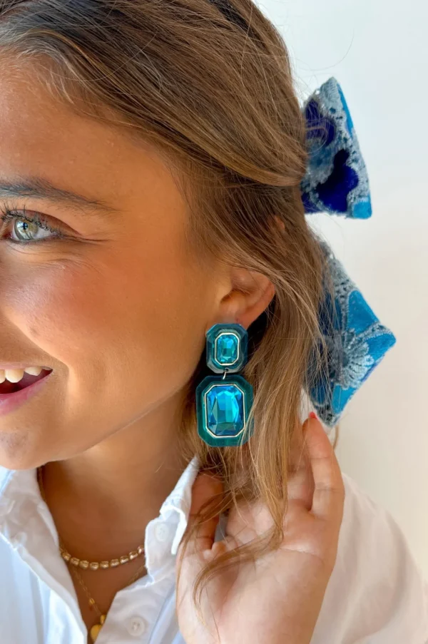 Blue Crystal Drop Earrings-Brianna Cannon Outlet