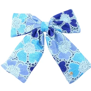 Blue Mosaic Lace Flowers Bow Barrette-Brianna Cannon Fashion