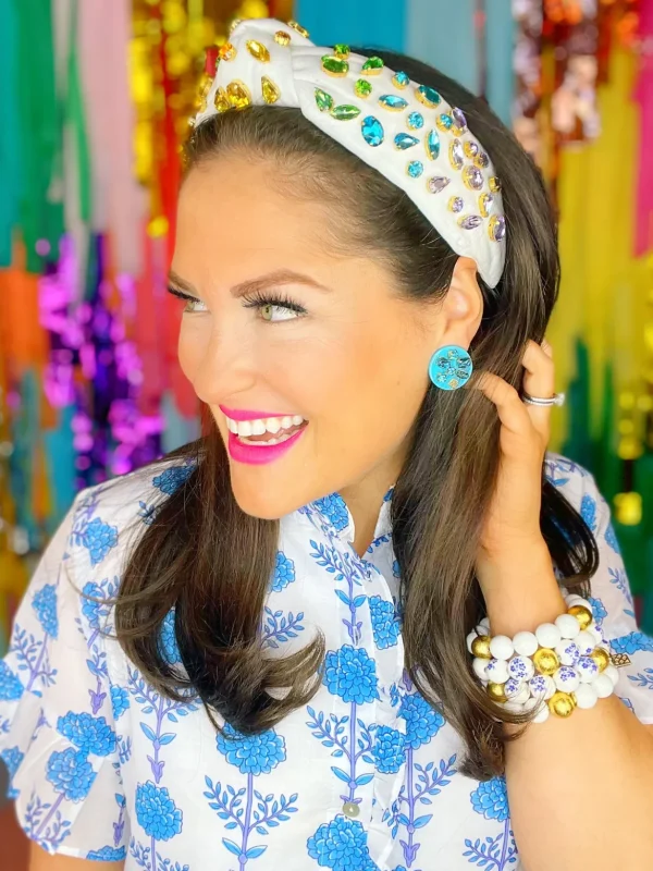 Blue Resin Dot Studs with Blue Crystals-Brianna Cannon Fashion