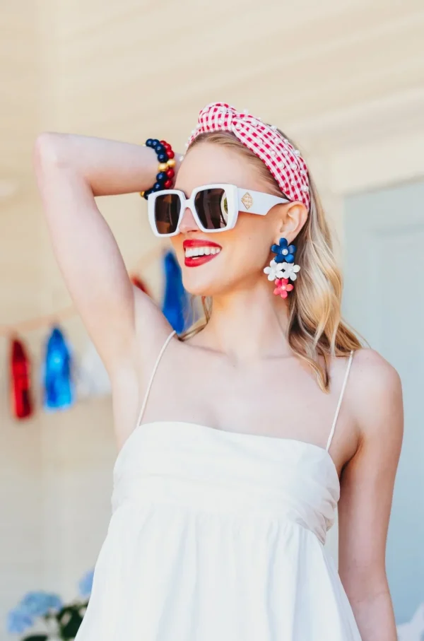 Blue, White & Red Flower Drop Earrings-Brianna Cannon Hot