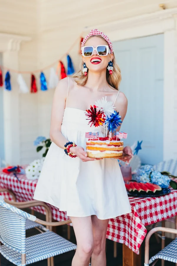 Blue, White & Red Flower Drop Earrings-Brianna Cannon Hot