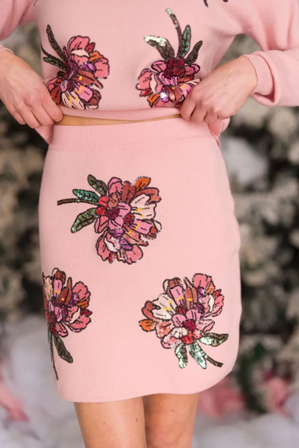 Blushing Pink Floral Knit Pencil Skirt-Brianna Cannon Discount