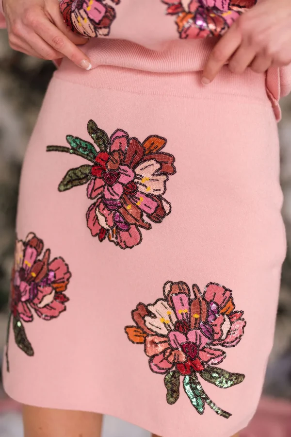 Blushing Pink Floral Knit Pencil Skirt-Brianna Cannon Discount