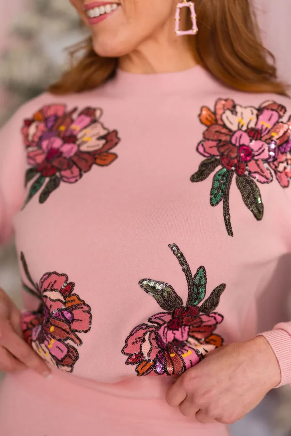 Blushing Pink Floral Sweater-Brianna Cannon Sale
