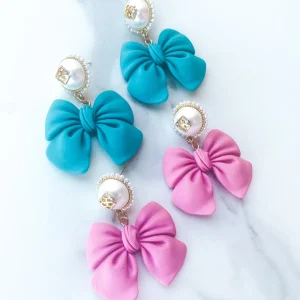 Bow Earrings with Pearl Logo Top (2 COLORS)-Brianna Cannon Fashion