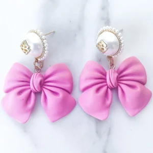 Bow Earrings with Pearl Logo Top (2 COLORS)-Brianna Cannon Fashion