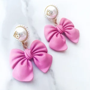 Bow Earrings with Pearl Logo Top (2 COLORS)-Brianna Cannon Fashion