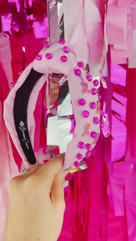 Breast Cancer Awareness Headband with Pink Stones and Charms-Brianna Cannon Clearance