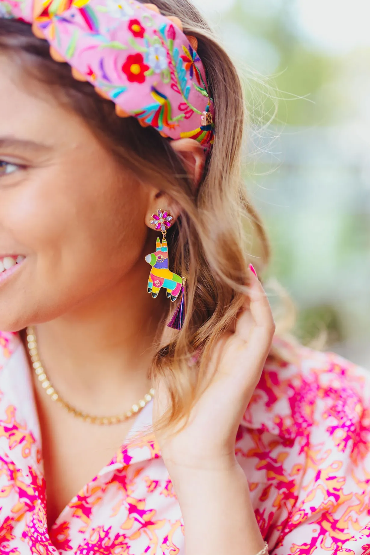 burro_piata_earrings_with_1.webp Burro Piñata Earrings with Metallic Tassel Tail-Brianna Cannon New