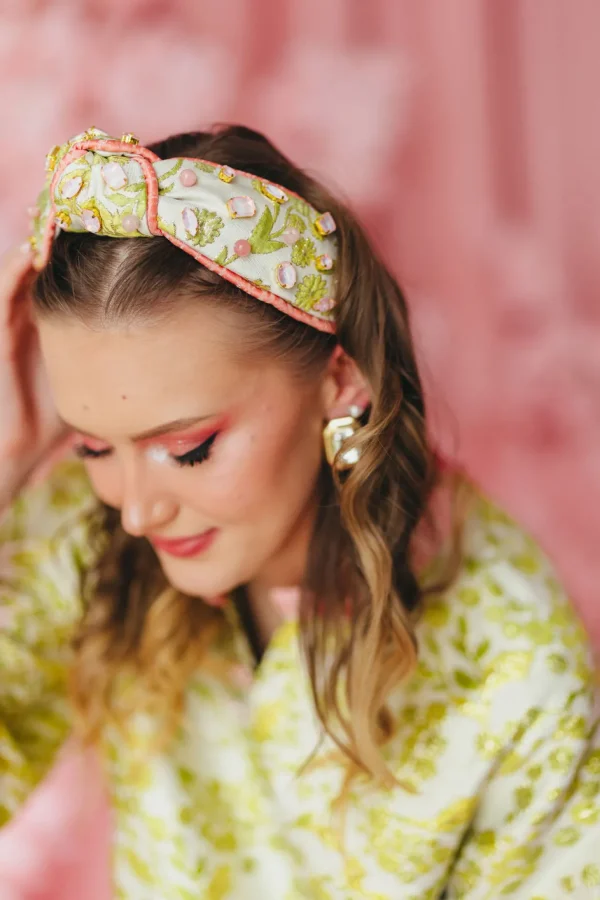 Chartreuse and Blush Jacquard Headband-Brianna Cannon Sale