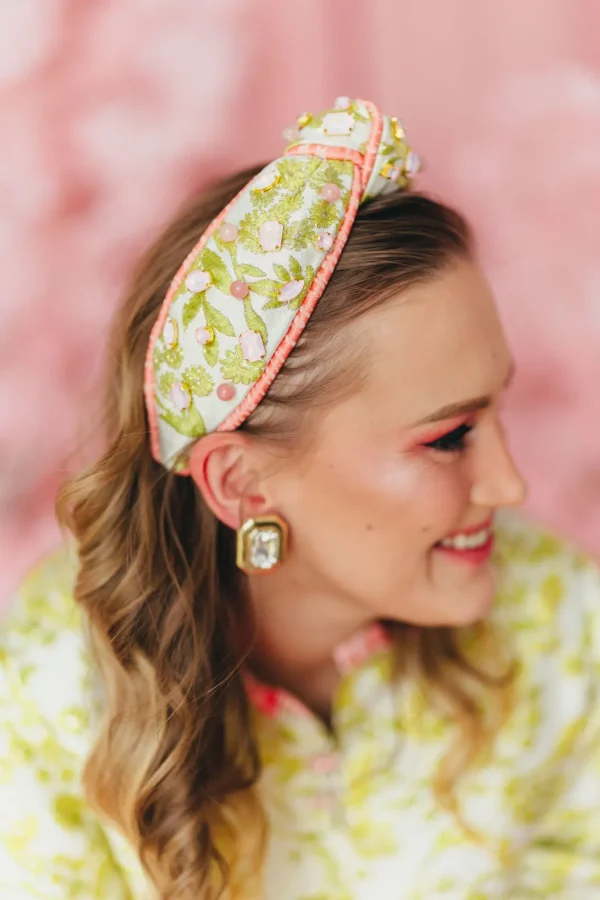 Chartreuse and Blush Jacquard Headband-Brianna Cannon Sale