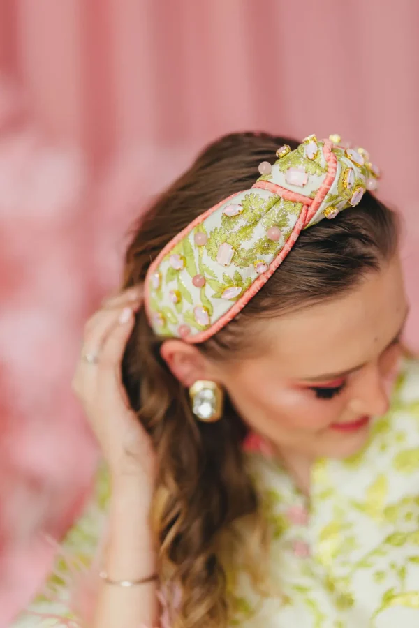 Chartreuse and Blush Jacquard Headband-Brianna Cannon Sale