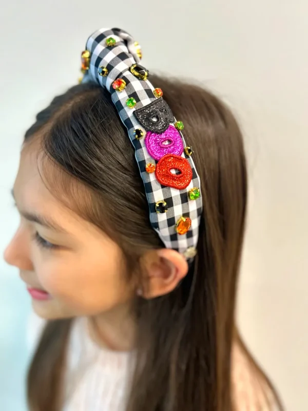 Child Size Black & White Gingham BOO Headband with Crystals-Brianna Cannon Online