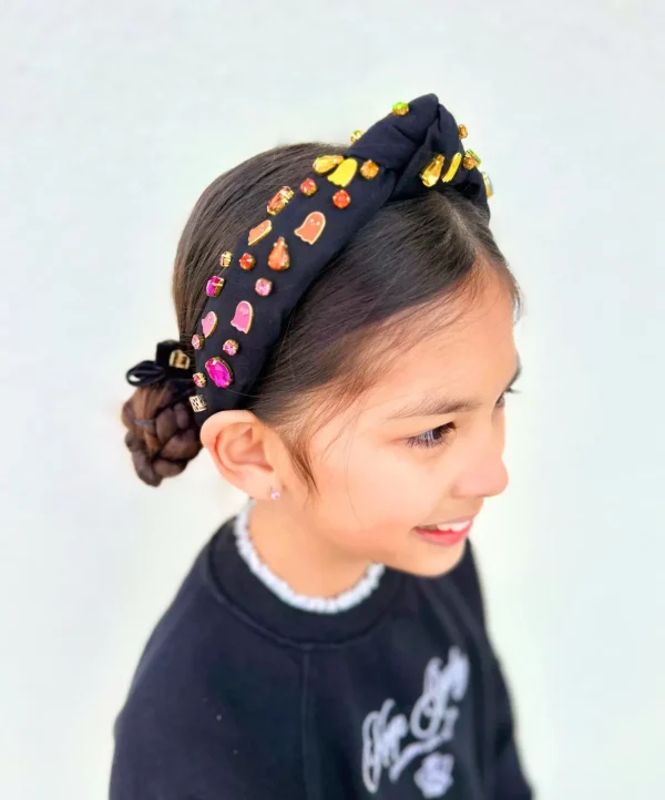 Child Size Black Headband With Neon Ghosts and Crystals-Brianna Cannon Online