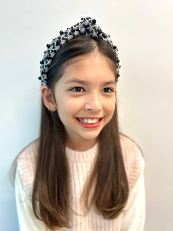 Child Size Black Scalloped Headband with Black Beads-Brianna Cannon Best