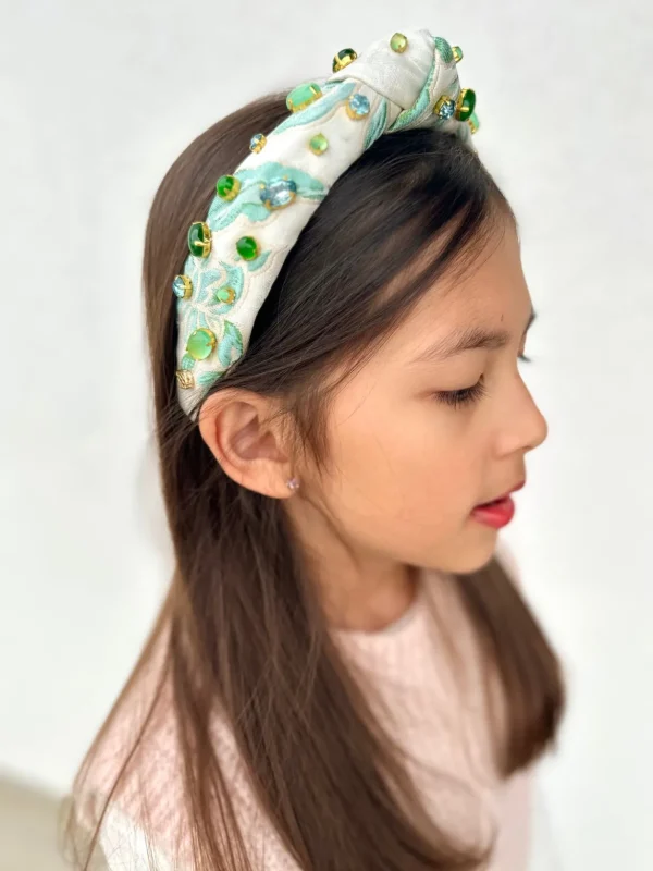 Child Size Blue & Green Floral Headband With Cabochons & Crystals-Brianna Cannon New