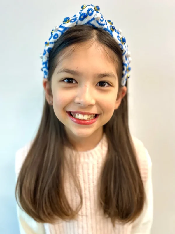 Child Size Blue & White Mykonos Eyelet Headband-Brianna Cannon Best