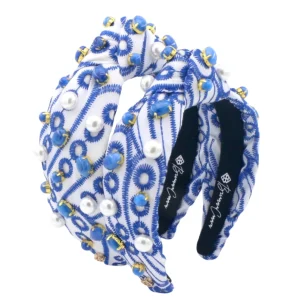 Child Size Blue & White Mykonos Eyelet Headband-Brianna Cannon Best