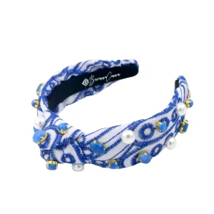 Child Size Blue & White Mykonos Eyelet Headband-Brianna Cannon Best