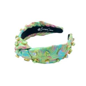 Child Size Bright Green Brocade Headband with Pink and Blue-Brianna Cannon Hot