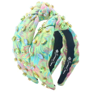 Child Size Bright Green Brocade Headband with Pink and Blue-Brianna Cannon Hot