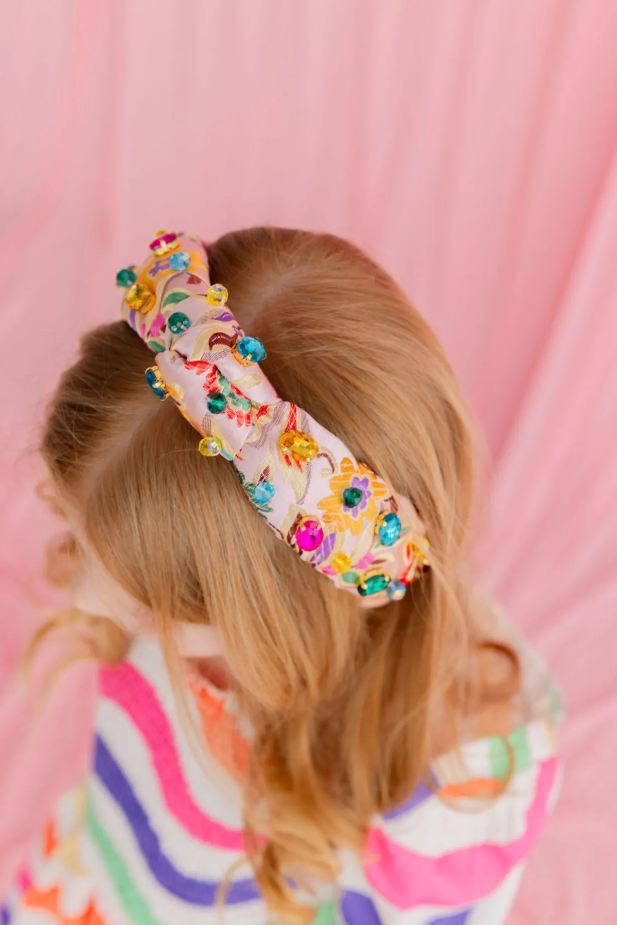 Child Size Colorful Floral Brocade Headband with Multicolor Crystals-Brianna Cannon Outlet