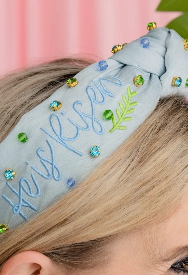 Child Size Embroidered He is Risen Headband with Crystals-Brianna Cannon Fashion