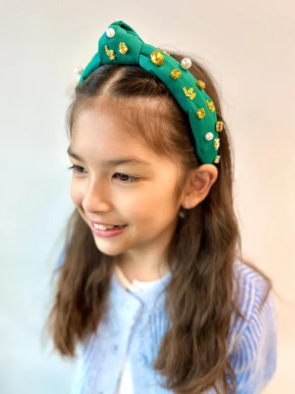 Child Size Green LCA Logo Headband With Pearls and Crystals-Brianna Cannon Best