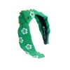Child Size Green Twill Headband with Blue Flowers-Brianna Cannon Clearance