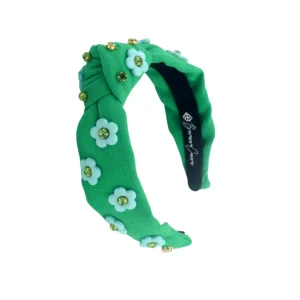 Child Size Green Twill Headband with Blue Flowers-Brianna Cannon Clearance
