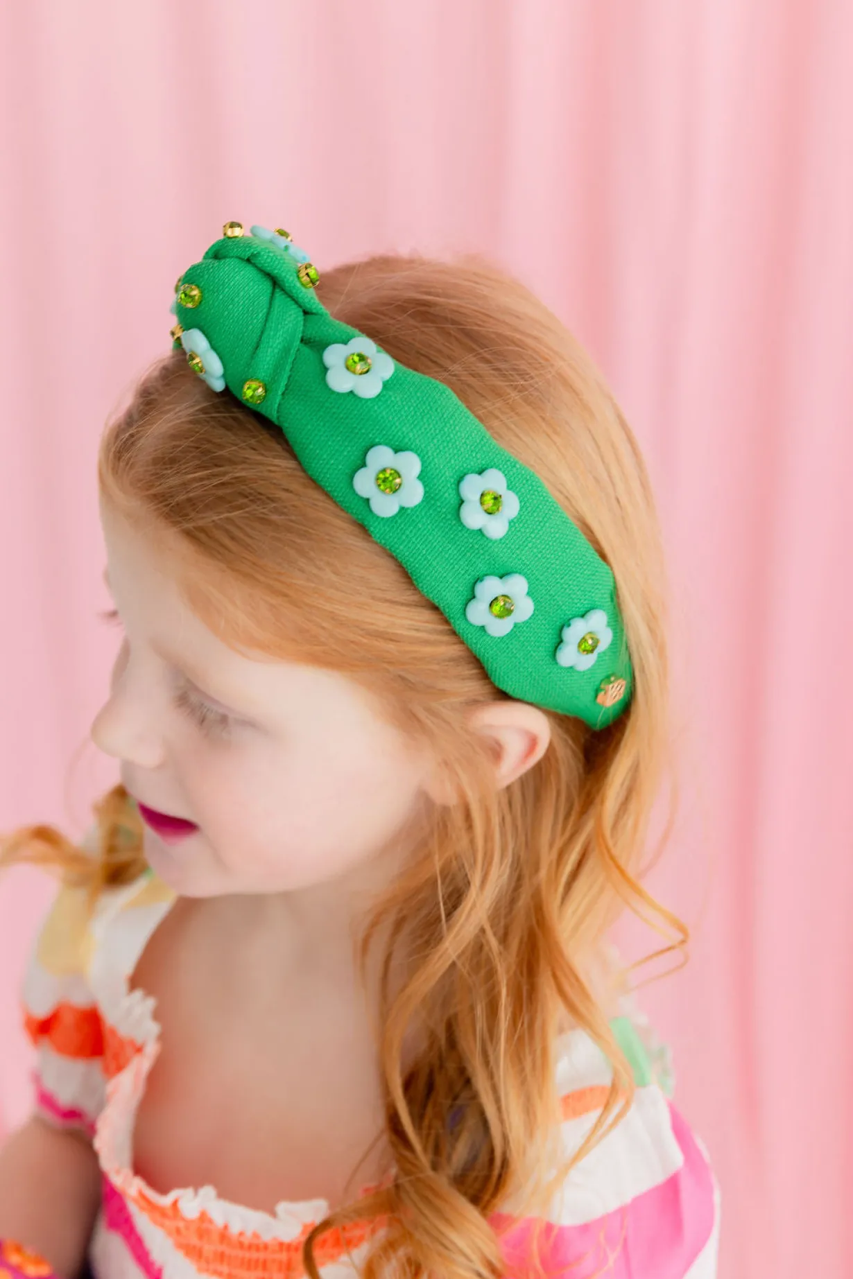 child_size_green_twill_he_1.webp Child Size Green Twill Headband with Blue Flowers-Brianna Cannon Clearance