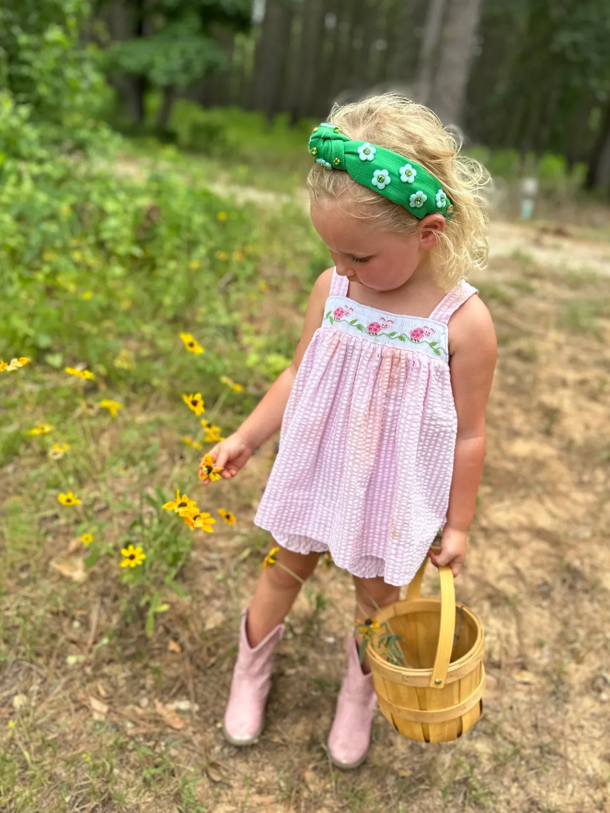 child_size_green_twill_he_2.webp Child Size Green Twill Headband with Blue Flowers-Brianna Cannon Clearance