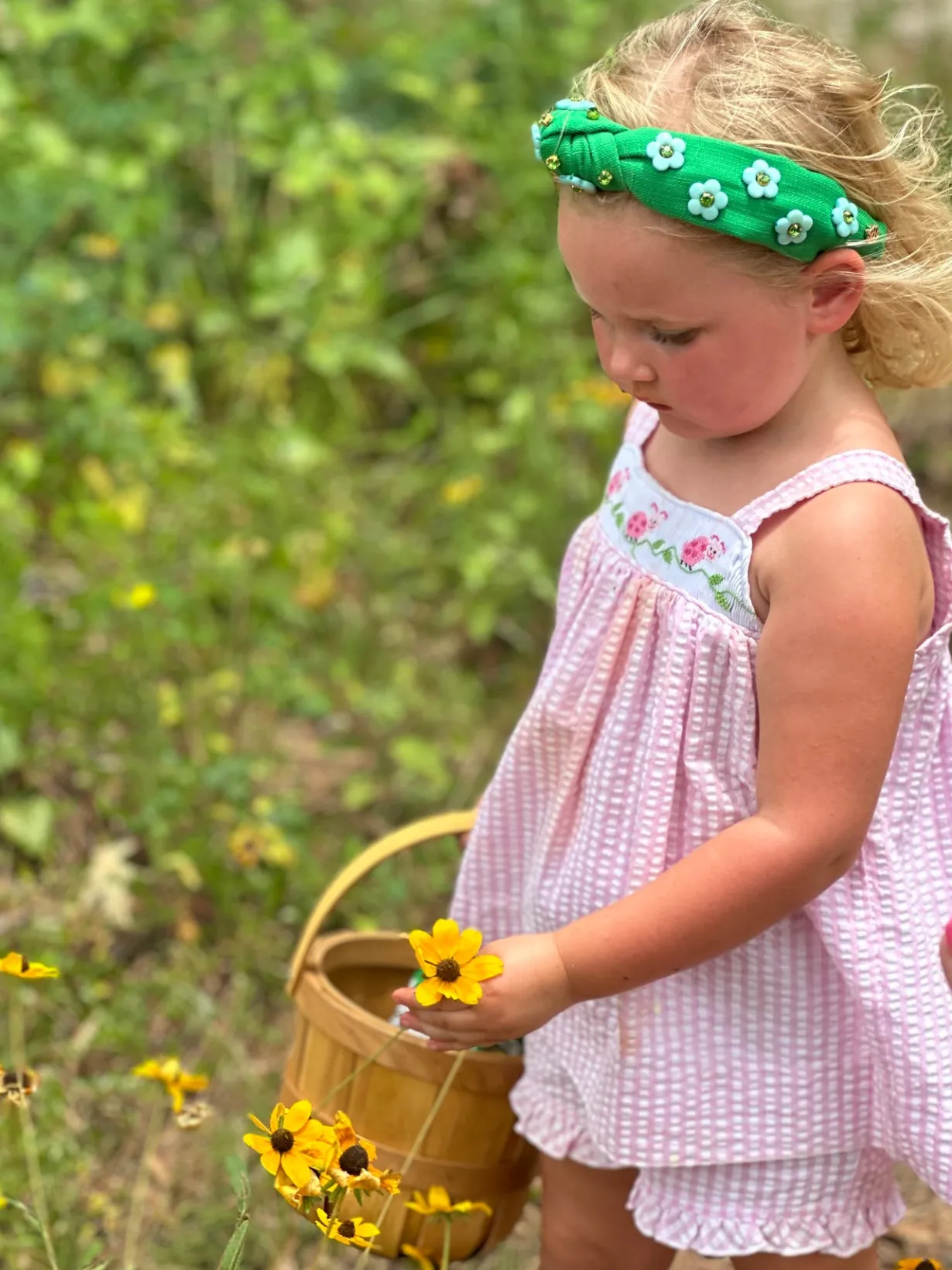 child_size_green_twill_he_4.webp Child Size Green Twill Headband with Blue Flowers-Brianna Cannon Clearance