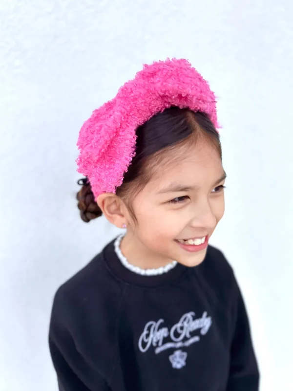 Child Size Hot Pink Boucle Side Bow Headband-Brianna Cannon Outlet