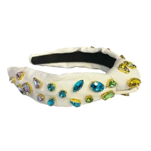 Child Size Ivory Headband with Rainbow Gradient Hand-Sewn Crystals-Brianna Cannon Discount