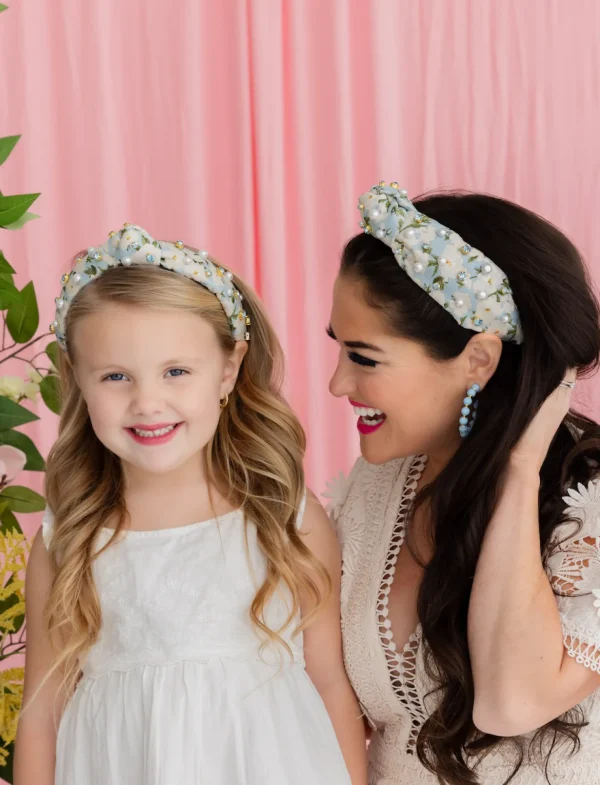 Child Size Light Blue & White Floral Headband with Crystals & Pearls-Brianna Cannon Clearance