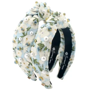 Child Size Light Blue & White Floral Headband with Crystals & Pearls-Brianna Cannon Clearance