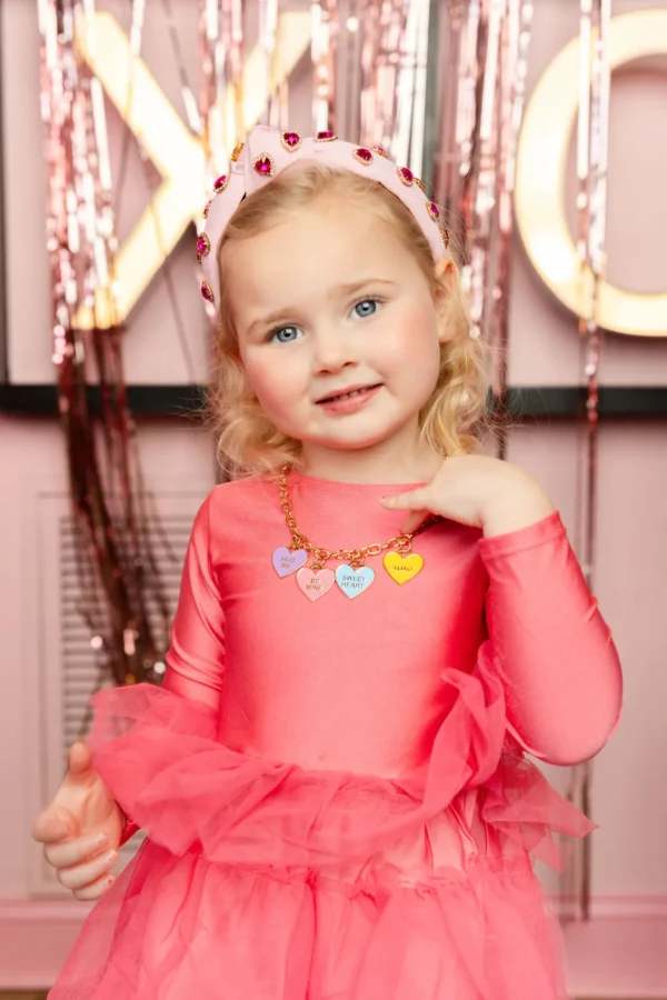 Child Size Light Pink Headband with Hot Pink Pavé Crystal Hearts-Brianna Cannon Sale