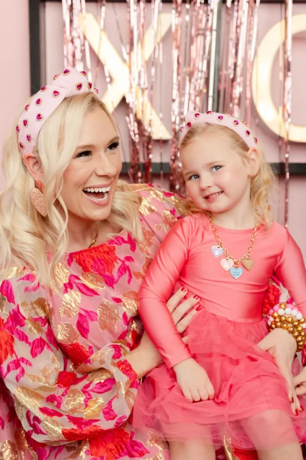 Child Size Light Pink Headband with Hot Pink Pavé Crystal Hearts-Brianna Cannon Sale