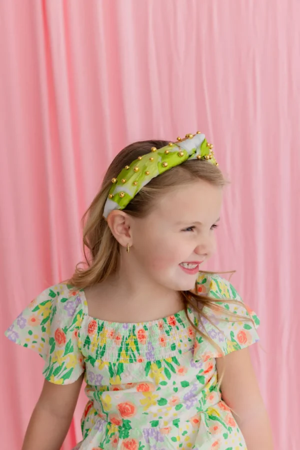 Child Size Lime Green, White & Gold Headband With Gold Beads-Brianna Cannon Discount