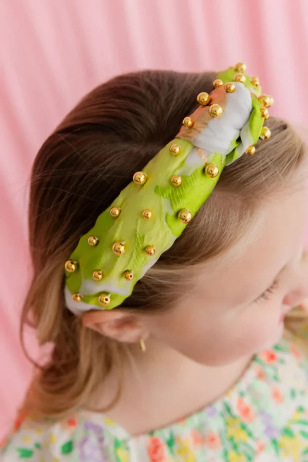 Child Size Lime Green, White & Gold Headband With Gold Beads-Brianna Cannon Discount