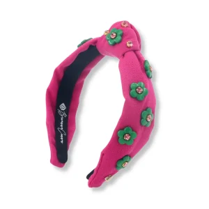 Child Size Magenta Twill Headband with Green Flowers-Brianna Cannon Fashion