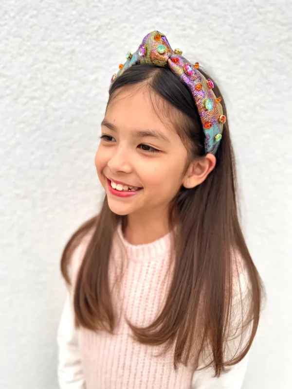 Child Size Metallic Iridescence Brocade Headband With Crystals-Brianna Cannon Fashion