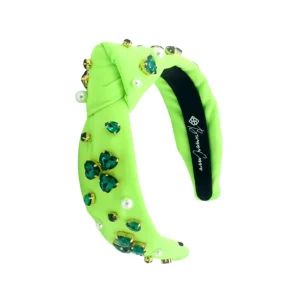 Child Size Neon Green Headband with Shamrock Crystals & Pearls-Brianna Cannon Sale