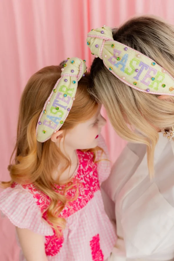 Child Size Pastel Yellow EASTER Cross Stitch Headband-Brianna Cannon Hot